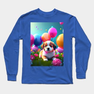 Cute Puppy with balloons Long Sleeve T-Shirt